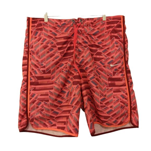 Nike shorts mens L Large pink red swim trunks lined polyester geometric - Picture 1 of 9
